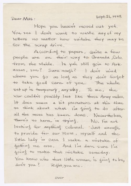 [ Letter to Masaji Iwate from Tatsumi Iwate, September 21, 1942 ]