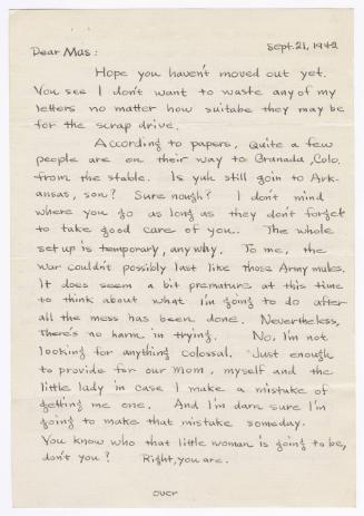 [ Letter to Masaji Iwate from Tatsumi Iwate, September 21, 1942 ]
