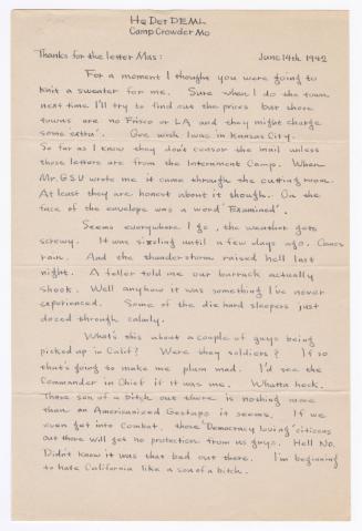 [ Letter to Masaji Iwate from Tatsumi Iwate, June 14, 1942 ]