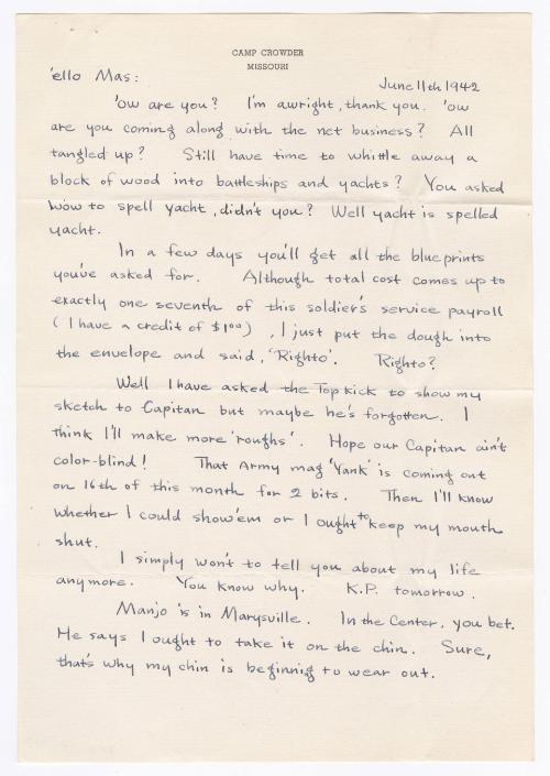 [ Letter to Masaji Iwate from Tatsumi Iwate, June 11, 1942 ]