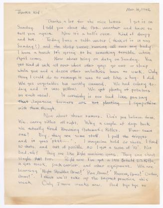 [ Letter to Masaji Iwate from Tatsumi Iwate, March 16, 1942 ]