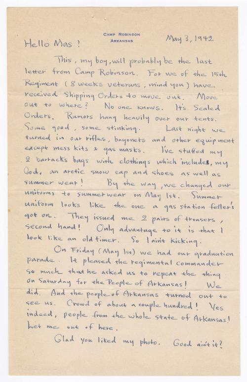 [ Letter to Masaji Iwate from Tatsumi Iwate, May 3, 1942 ]