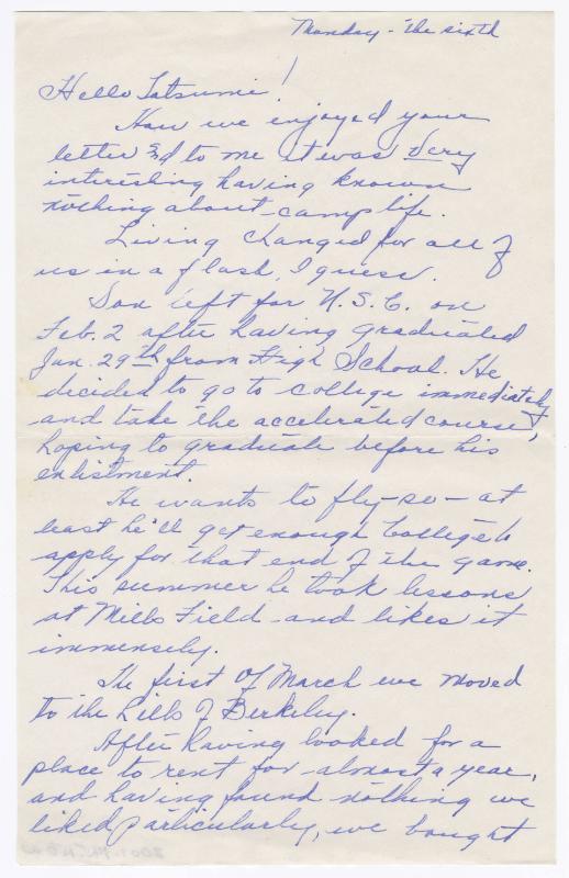 [ Letter to Tatsumi Iwate from Florence Trautman, April 6, 1942 ]
