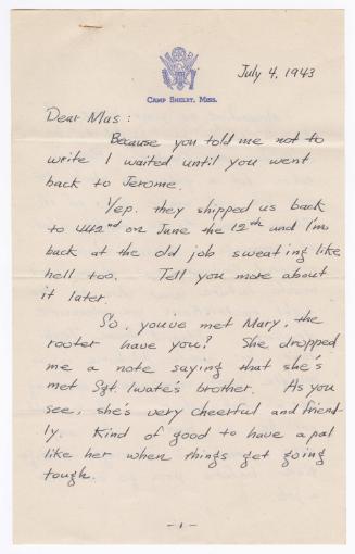 [ Letter to Masaji Iwate from Tatsumi Iwate, July 4, 1943 ]