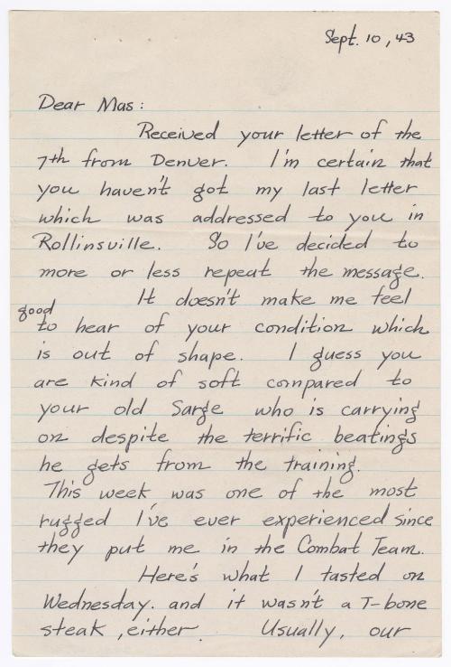 [ Letter to Masaji Iwate from Tatsumi Iwate, September 10, 1943 ]