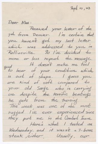 [ Letter to Masaji Iwate from Tatsumi Iwate, September 10, 1943 ]