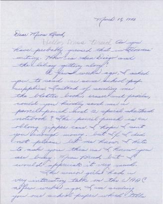 [Letter to Clara Breed from Margaret Ishino, Poston, Arizona, March 18, 1943]