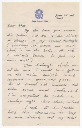 [ Letter to Masaji Iwate from Tatsumi Iwate, September 25, 1943 ]