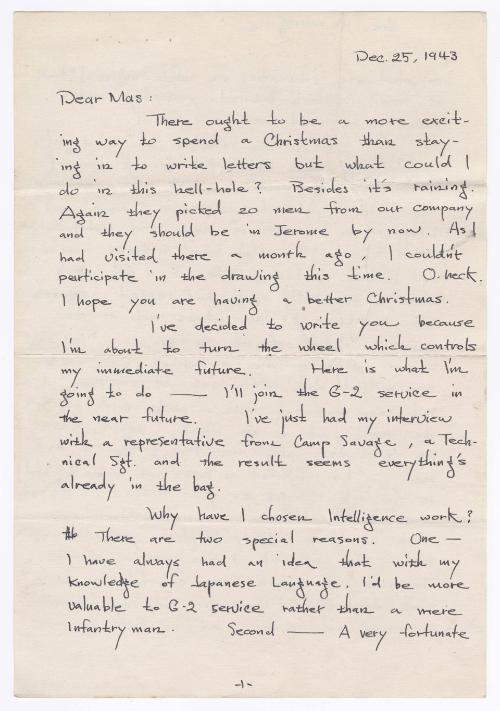 [ Letter to Masaji Iwate from Tatsumi Iwate, December 25, 1943 ]