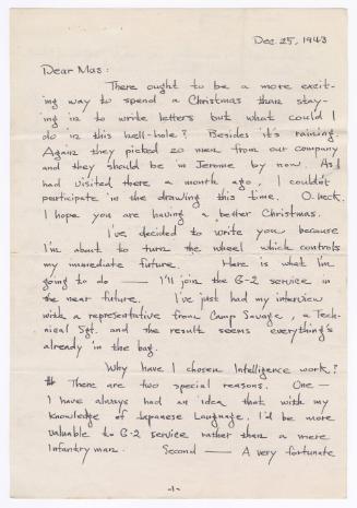 [ Letter to Masaji Iwate from Tatsumi Iwate, December 25, 1943 ]
