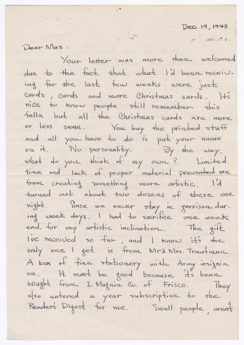 [ Letter to Masaji Iwate from Tatsumi Iwate, December 19, 1943 ]