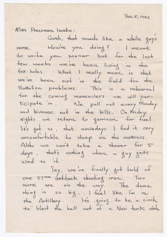 [ Letter to Masaji Iwate from Tatsumi Iwate, December 5, 1943 ]