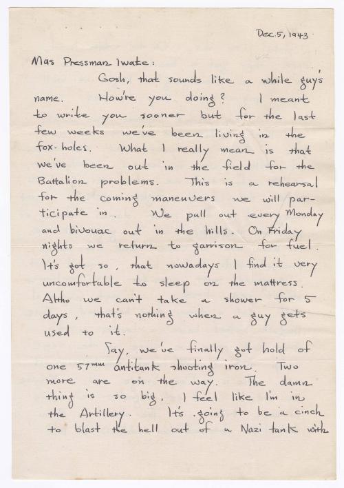 [ Letter to Masaji Iwate from Tatsumi Iwate, December 5, 1943 ]