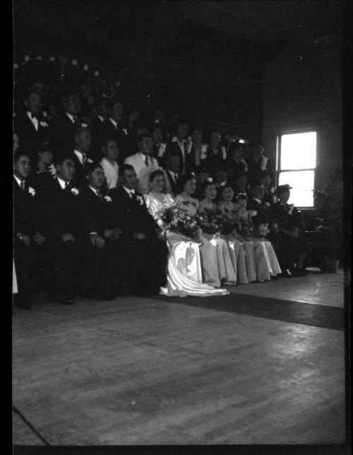 Wide vertical shot of wedding party