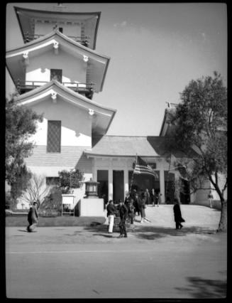 Pagoda with American flag