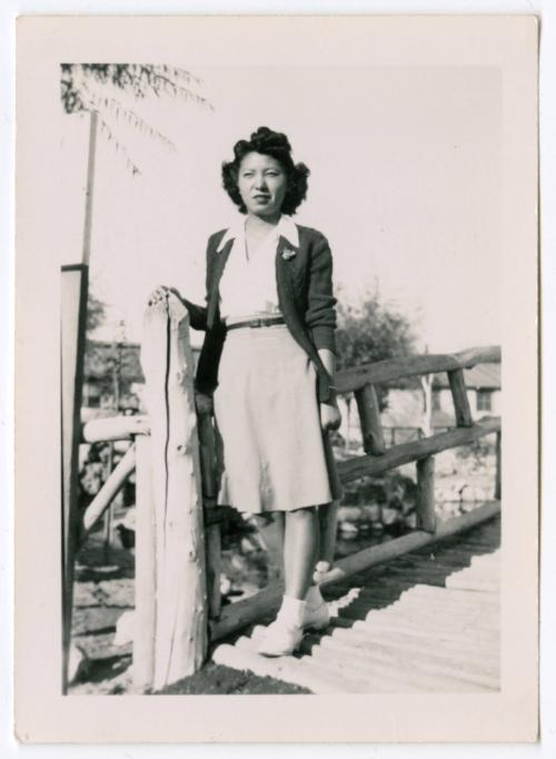 Woman on footbridge