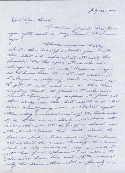 [Letters to Clara Breed from Margaret and Florence Ishino, Poston, Arizona, July 25, 1943]