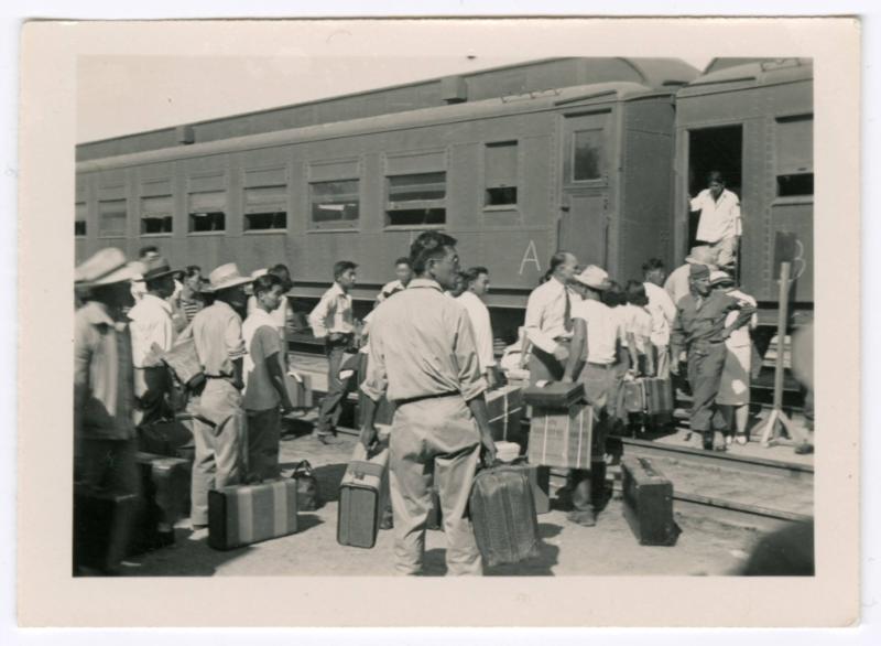 Crowd boarding a train