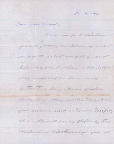 [Letter to Clara Breed from Jack Watanabe, Poston, Arizona, December 28, 1942]