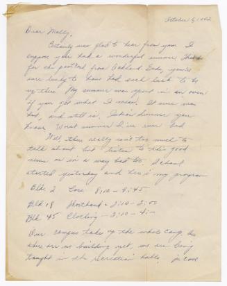 [ Letter to Mollie Wilson from Mary Murakami, October 6, 1942 ]