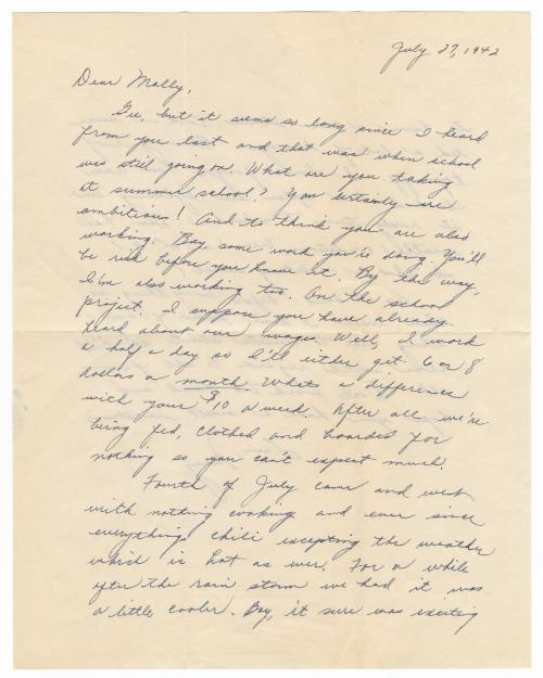 [ Letter to Mollie Wilson from Mary  Murakami, July 27, 1942 ]