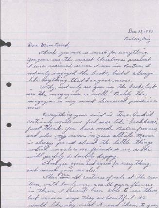 [Letter to Clara Breed from Katherine Tasaki, Poston, Arizona, December 23, 1943]