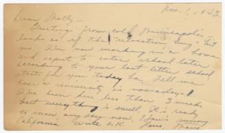 [ Postcard to Mollie Wilson from Mary Murakami, November 1, 1943 ]