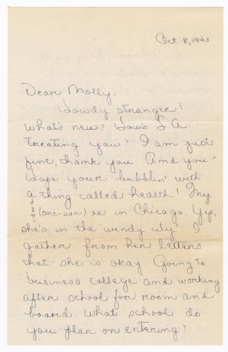[ Letter to Mollie Wilson from Lillian (Nobie) Igasaki, October 8, 1943 ]