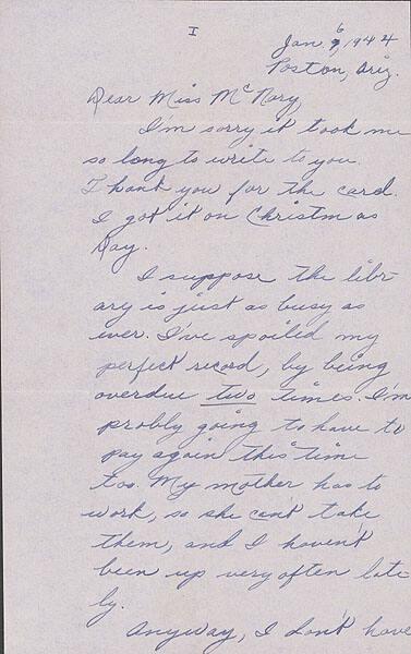 [Letter to Helen McNary from Katherine Tasaki, Poston, Arizona, January 6, 1944]