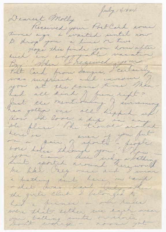 [ Letter to Mollie Wilson from Chiyeko Akahoshi, July 14, 1944 ]