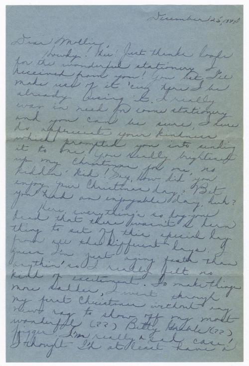 [ Letter to Mollie Wilson from Chiyeko Akahoshi, December 25, 1944 ]