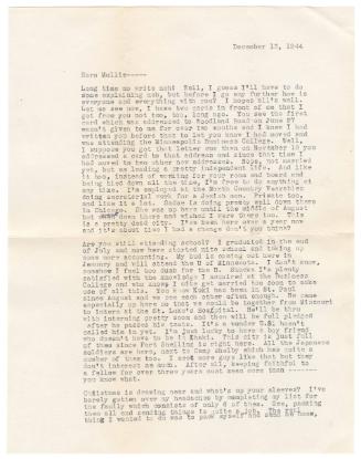 [ Letter to Mollie Wilson from Mary Murakami, December 13, 1944 ]