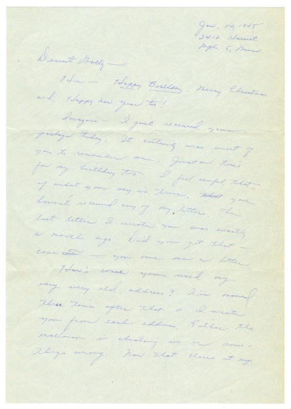 [ Letter to Mollie Wilson from Mary Murakami, January 14, 1945 ]