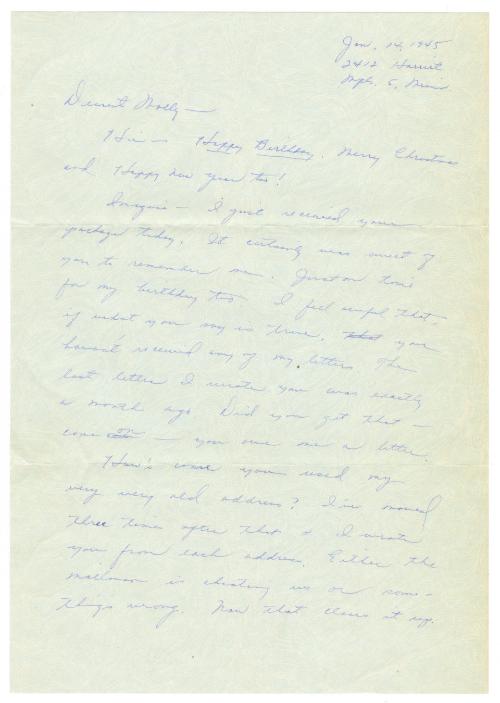 [ Letter to Mollie Wilson from Mary Murakami, January 14, 1945 ]