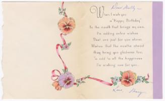 [ Birthday Card to Mollie Wilson from Mary Murakami, January 16, 1945 ]