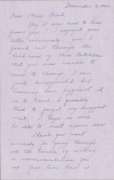 [Letter to Clara Breed from Louise Ogawa, Chicago, Illinois, December 3, 1944]