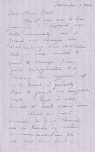 [Letter to Clara Breed from Louise Ogawa, Chicago, Illinois, December 3, 1944]
