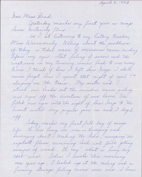 [Letter to Clara Breed from Louise Ogawa, Poston, Arizona, April 9, 1943]