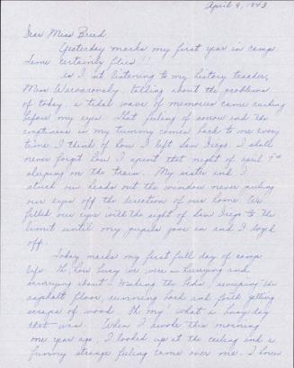 [Letter to Clara Breed from Louise Ogawa, Poston, Arizona, April 9, 1943]