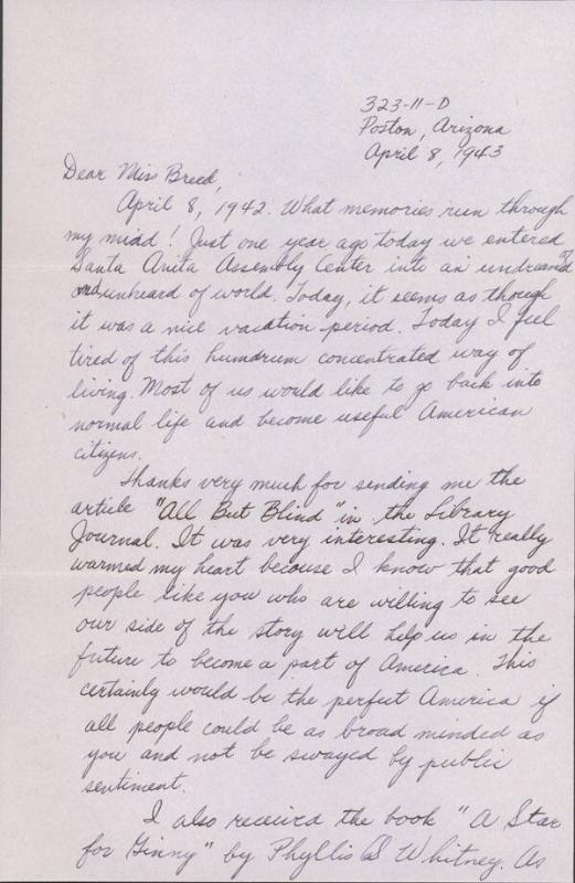 [Letter to Clara Breed from Fusa Tsumagari, Poston, Arizona, May 21, 1942]