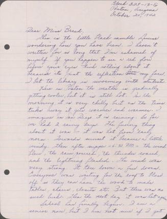 [Letter to Clara Breed from Louise Ogawa, Poston, Arizona, October 20, 1942]