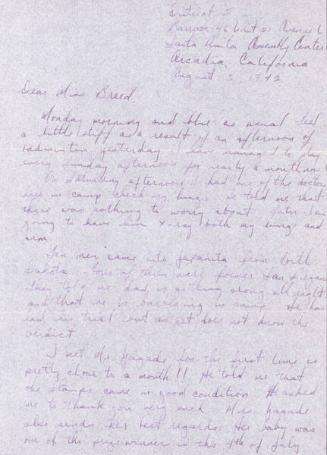 [Letter to Clara Breed from Tetsuzo (Ted) Hirasaki, Arcadia, California, August 3, 1942]