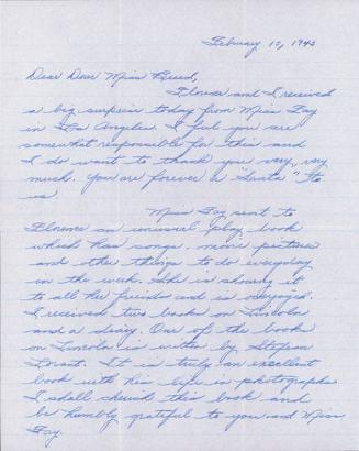 [Letter to Clara Breed from Margaret Ishino, Poston, Arizona, February 10, 1943]
