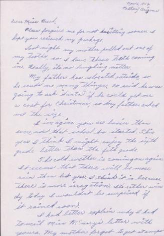 [Letter to Clara Breed from Katherine Tasaki, Poston, Arizona, November 6, 1943]