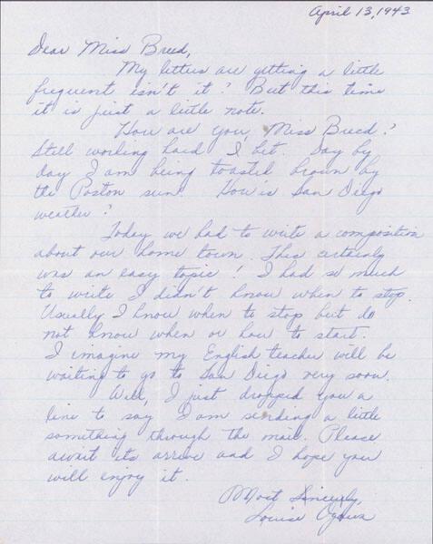 [Letter to Clara Breed from Louise Ogawa, Poston, Arizona, April 13, 1943]