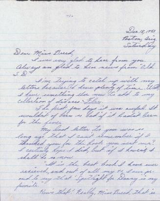 [Letter to Clara Breed from Katherine Tasaki, Poston, Arizona, December 18, 1943]