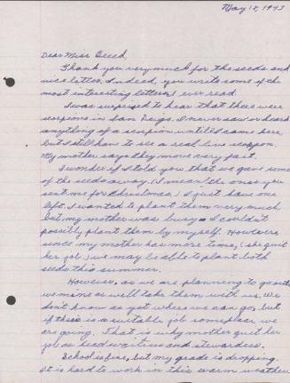 [Letter to Clara Breed from Katherine Tasaki, Poston, Arizona, May 18, 1943]