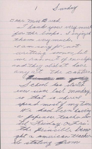 [Letter to Clara Breed from Katherine Tasaki, Poston, Arizona, October 12, 1942]