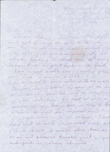 [Letter to Clara Breed from Tetsuzo (Ted) Hirasaki, Arcadia, California, April 13, 1942]