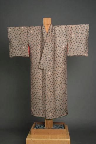 [Taupe kimono with origami crane design]